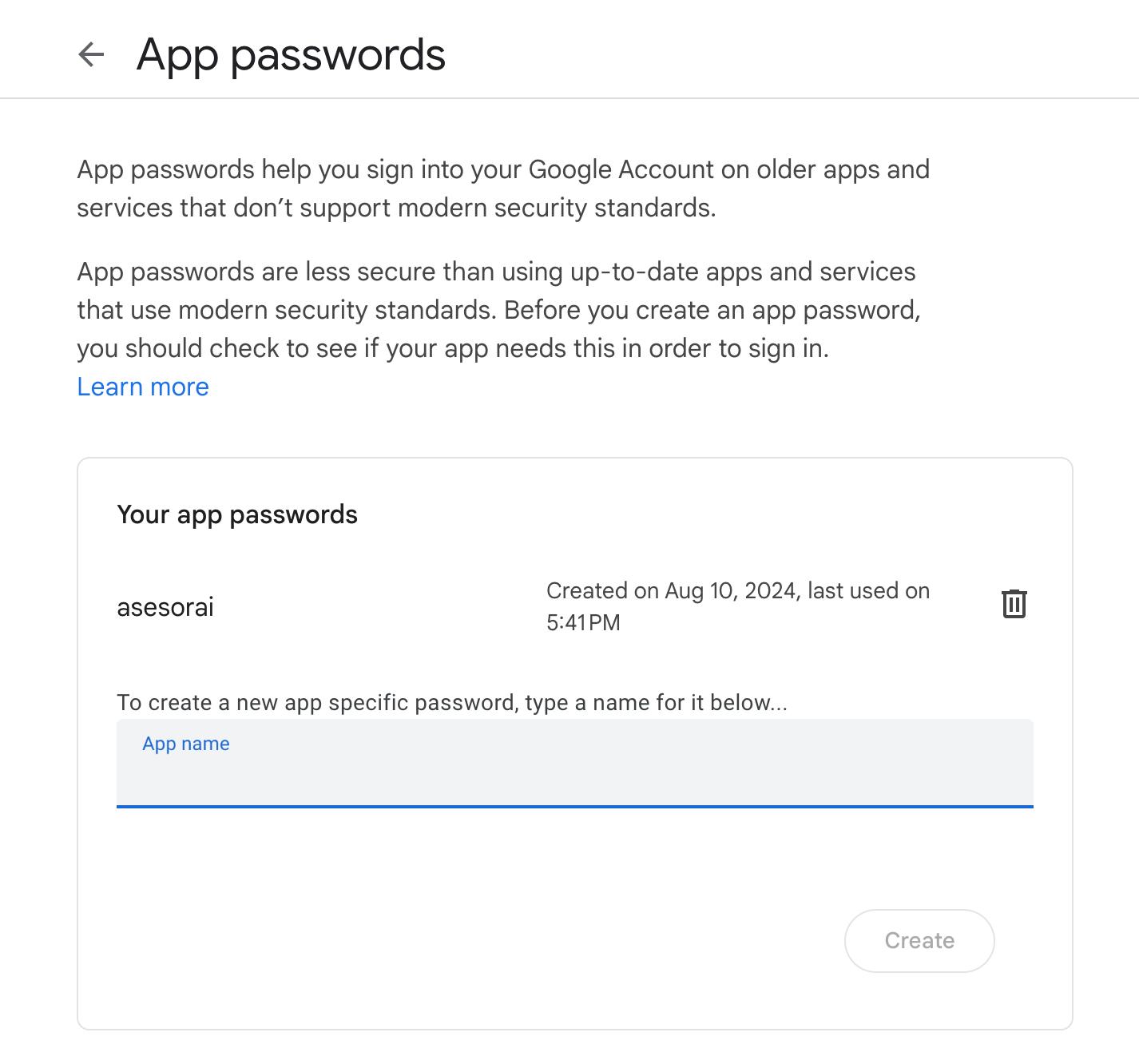 App Password Generation Page
